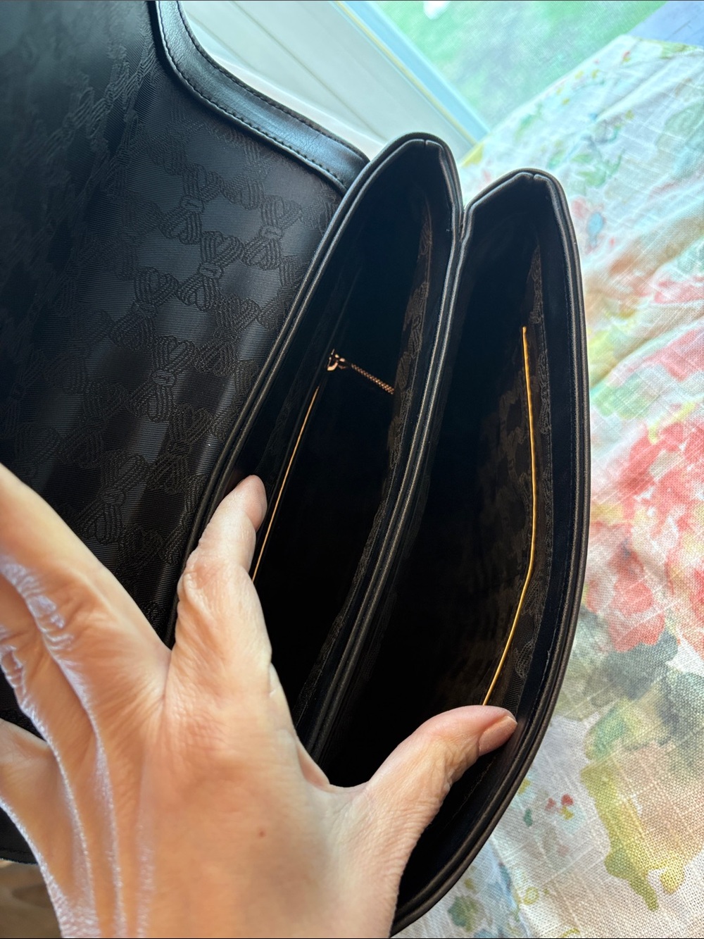 Ted Baker Black Satchel with Pink Floral Print and Rose Gold Hardware like new - Picture 9 of 13